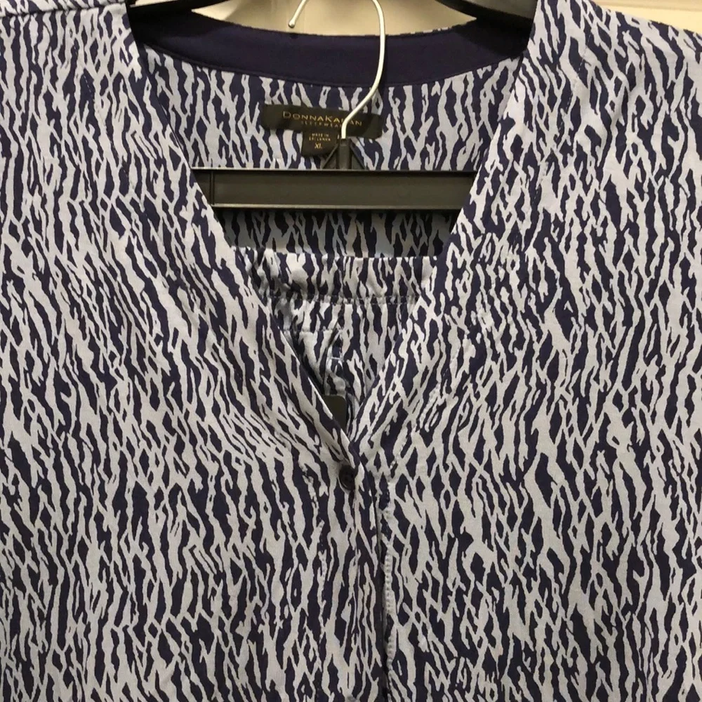 DONNA KARAN 2-pc PAJAMA SET NAVY/GRAY NWT sz XL